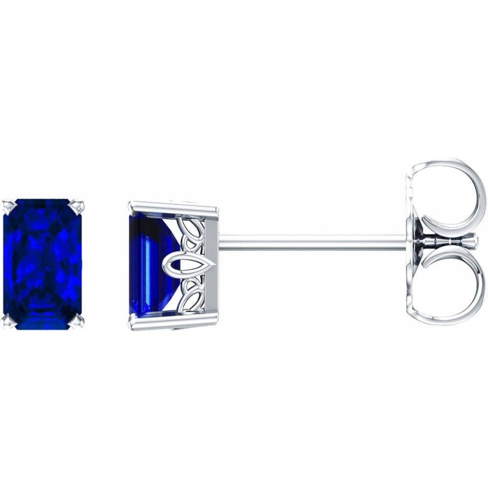 14K White Gold  Lab-Grown Blue Sapphire Earrings